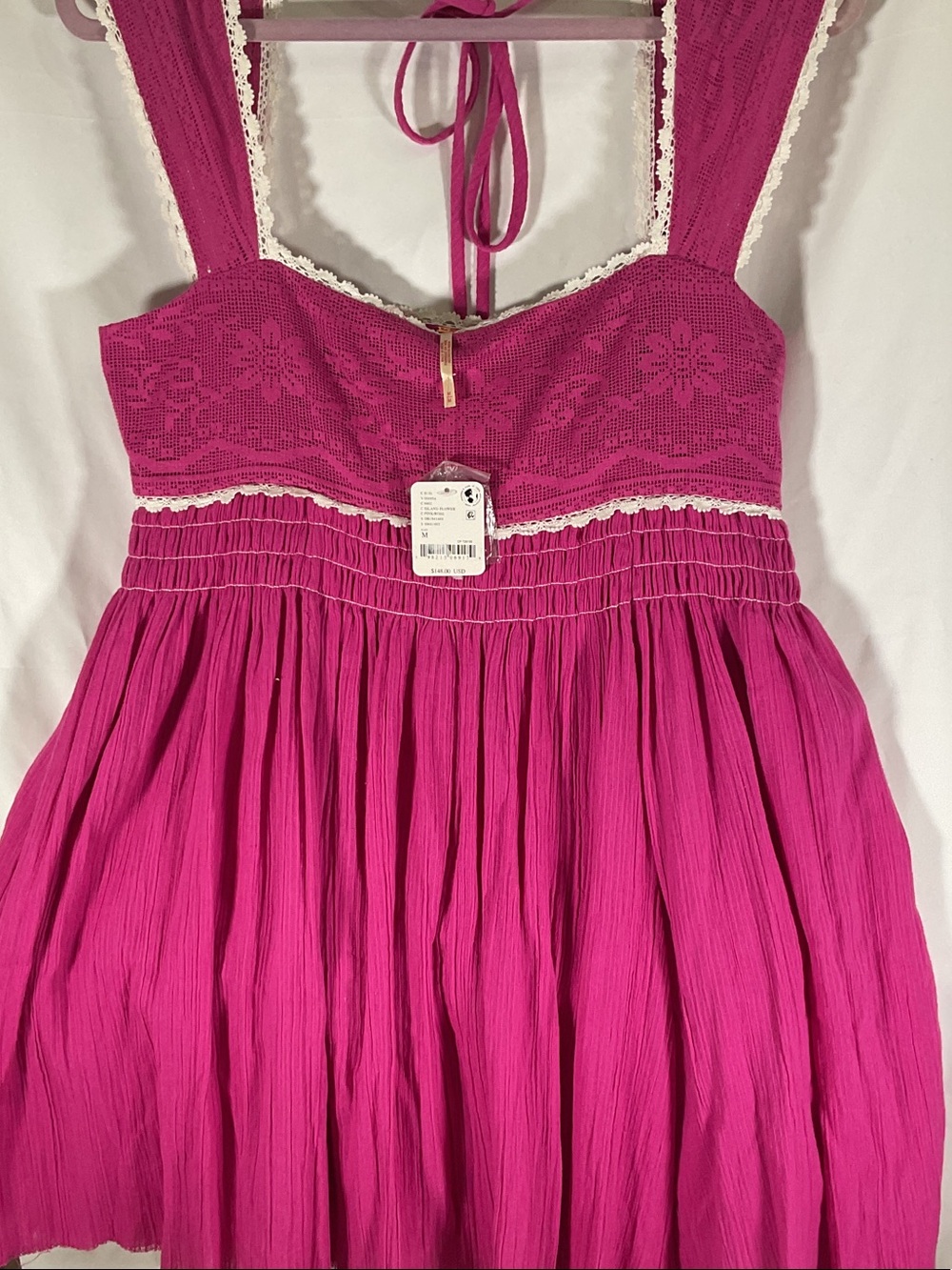 Free People Fuchsia Crochet-Bodice Mini Dress
